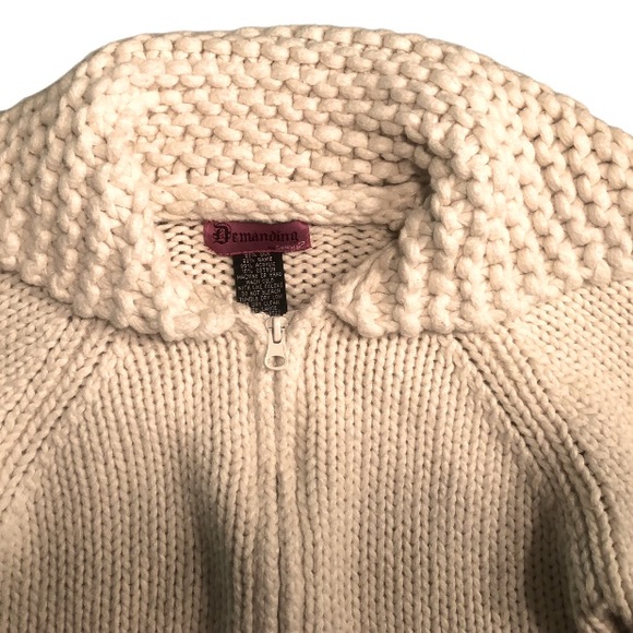 DEMANDING by Say What? Vintage Cropped Zip Up Cream Cardigan SZ L - Picture 2 of 6